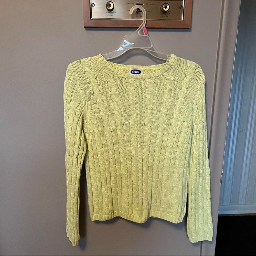 Tabi Green Yellow Cable Knit Sweater
